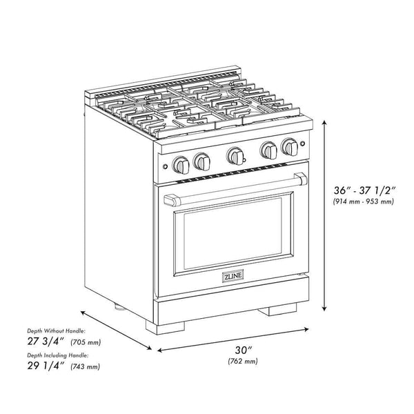 ZLINE 30'Gas Range, Convection Gas Oven , DuraSnow� Brass Burners, SGRS-BR-30 - view 11