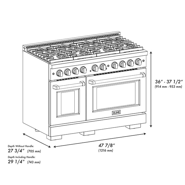 ZLINE 48'Paramount Dual Fuel Range Stainless Steel, Brass Burner, SDR-BR-48 - view 11
