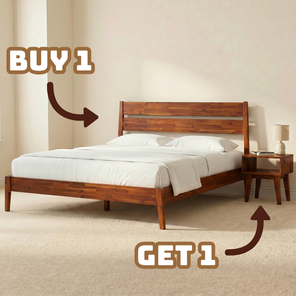 [Buy 1 Get 1] Callisto Solid Wood Bed Frame and Nightstand