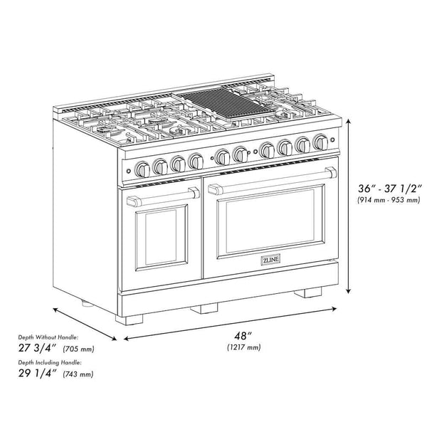 ZLINE 48' Select Dual Fuel Range Gas Cooktop Electric Convection Oven Stainless Steel HDR48 - view 12