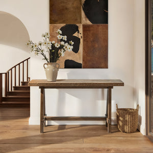 Hawthorne 60'' Solid Reclaimed Elm Trestle Console Table, Heritage Medium-Dark Brown - side view