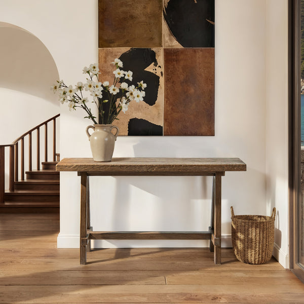 Hawthorne 60'' Solid Reclaimed Elm Trestle Console Table, Heritage Medium-Dark Brown - side view