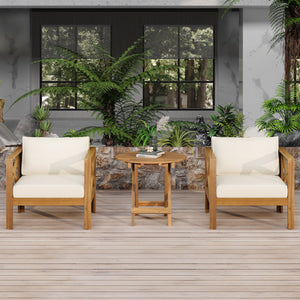 Patio Conversation Set with Foldable Acacia Wood Side Table and Cushions - front view