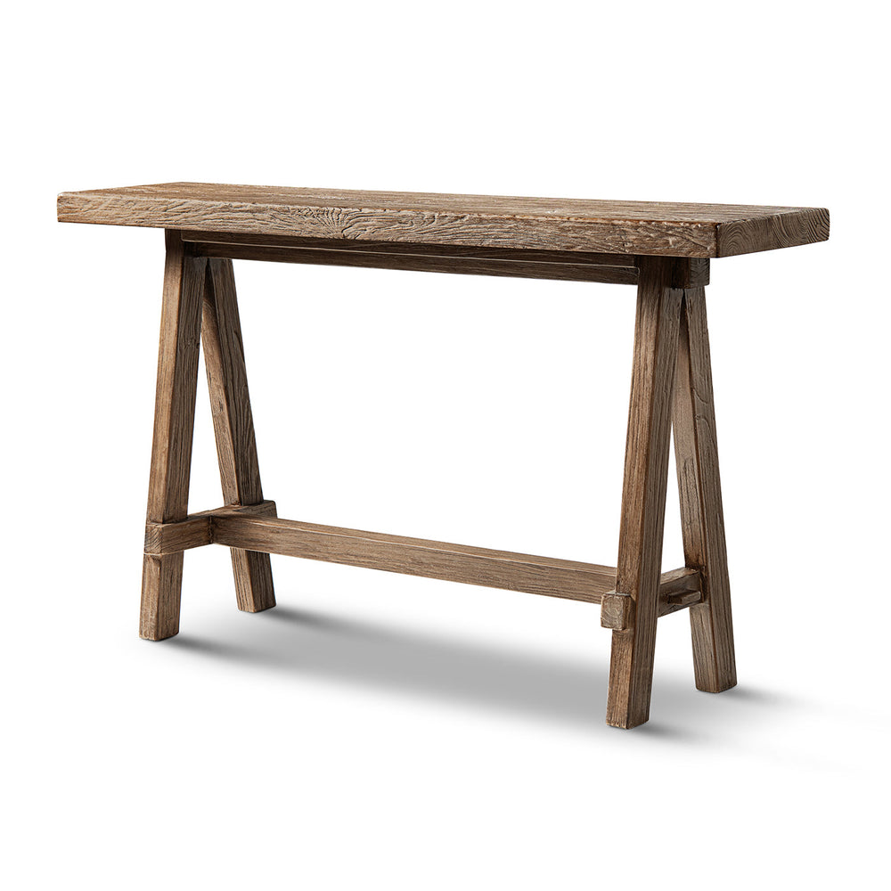 Hawthorne 60'' Solid Reclaimed Elm Trestle Console Table, Heritage Medium-Dark Brown