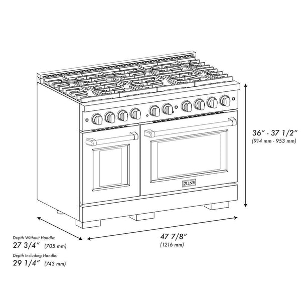 ZLINE 48'Gas Range, Convection Gas Oven , DuraSnow� Brass Burners, SGRS-BR-48 - view 13