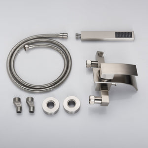 Brushed Nickel Waterfall Wall-Mount Bath Tub Filler Faucet with Handheld Shower - lifestyle photo