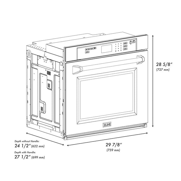 ZLINE 30'Professional True Convection Single Wall Oven, Air Fry, Self Clean, DuraSnow� Stainless Steel WASS-30 - view 15