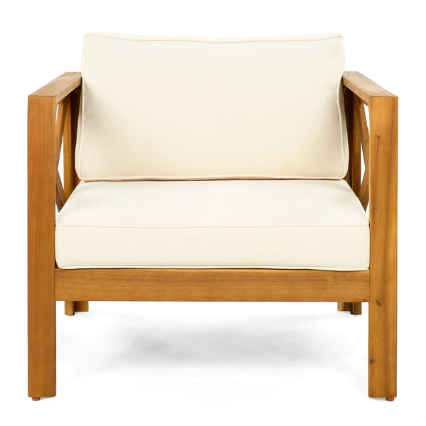 Patio Conversation Set with Foldable Acacia Wood Side Table and Cushions - view 12
