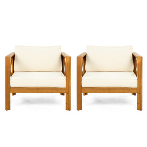 Patio Conversation Set with Foldable Acacia Wood Side Table and Cushions - in use