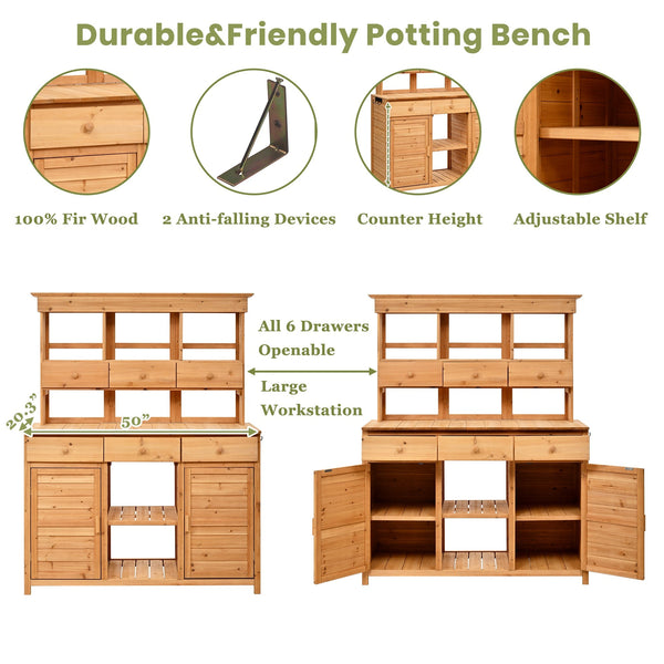 TOPMAX 65.7'' Tall Garden Potting Bench Table with Hutch - lifestyle photo