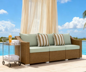 Rattan Wicker Seater Patio Couch with Cushions and Throw Pillows - detail view