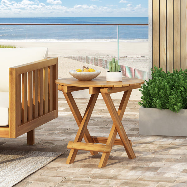 Patio Conversation Set with Foldable Acacia Wood Side Table and Cushions - alternate view