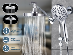 Dual Shower Head with Adjustable Extension Arm, 3-Way Diverter and Hose - view 12