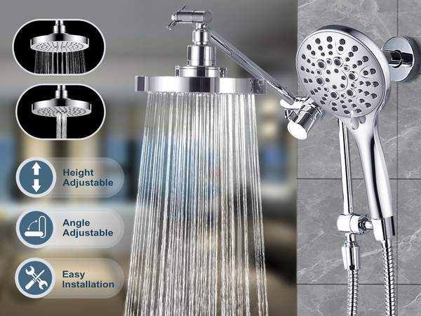 Dual Shower Head with Adjustable Extension Arm, 3-Way Diverter and Hose - view 12