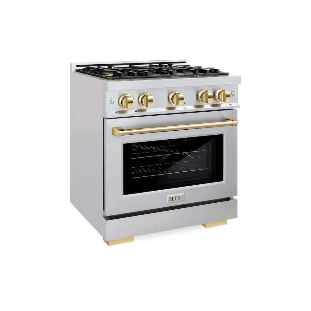 ZLINE 30' Select Gas Range Convection Gas Oven Stainless Steel Gold HGRZ-30-G