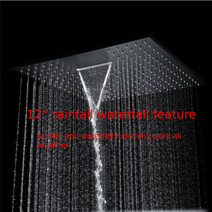 Matte Black Wall Mounted Rainfall Shower Faucet Dual Function with Pressure Balance Rough-In Valve - view 15