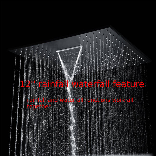 Matte Black Wall Mounted Rainfall Shower Faucet Dual Function with Pressure Balance Rough-In Valve - view 15