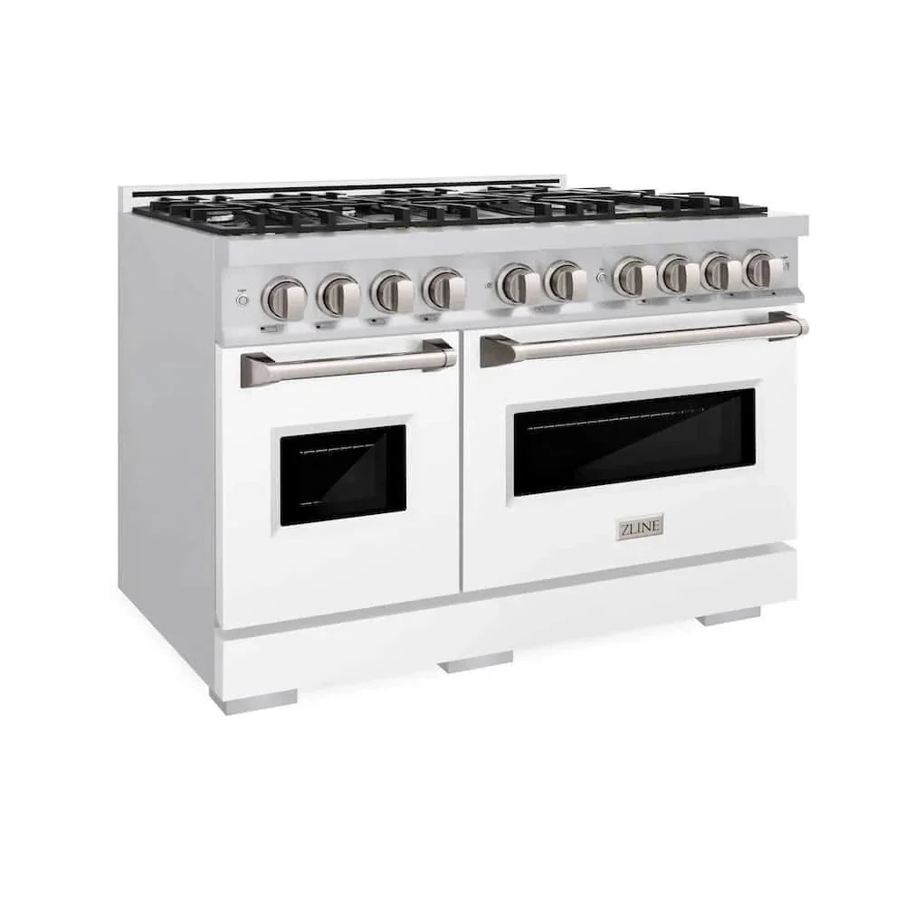 ZLINE 48'Classic Gas Range, Convection Gas Oven, Stainless Steel, White Matte Door CGR-WM-48