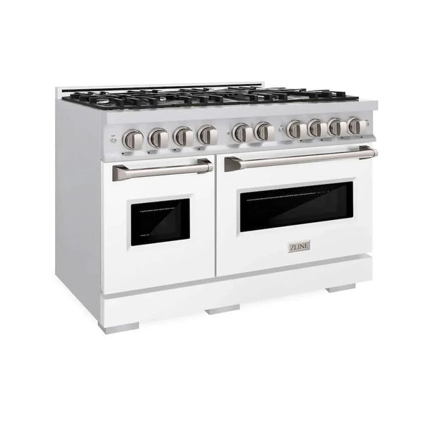 ZLINE 48'Classic Gas Range, Convection Gas Oven, Stainless Steel, White Matte Door CGR-WM-48