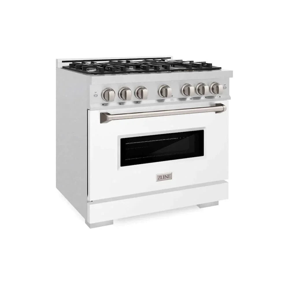 ZLINE 36'Classic Gas Range, Convection Gas Oven, DuraSnow® Stainless Steel, White Matte Door CGRS-WM-36