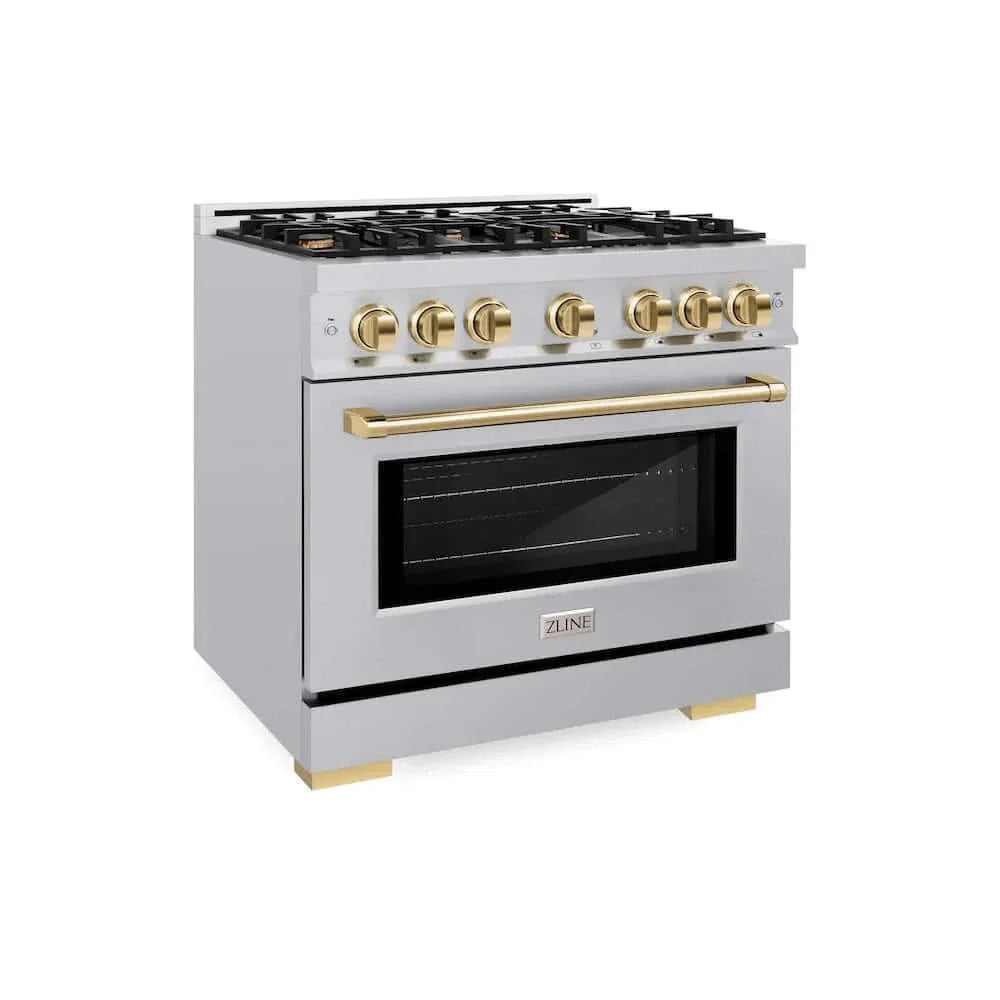 ZLINE 36' Select Gas Range Convection Gas Oven Stainless Steel Gold HGRZ-36-G