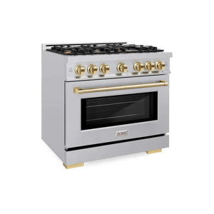 ZLINE 36' Select Gas Range Convection Gas Oven Stainless Steel Gold HGRZ-36-G