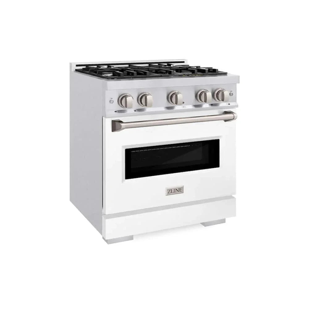 ZLINE 30'Classic Gas Range, Convection Gas Oven, DuraSnow® Stainless Steel, White Matte Door CGRS-WM-30