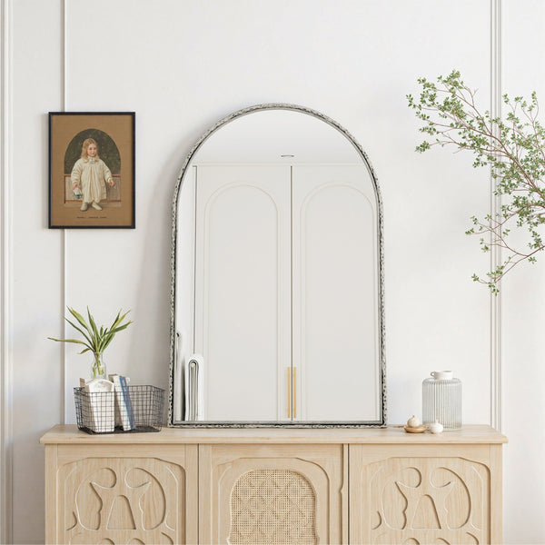 Arched Silver Wall Mirror with Tempered Glass Metal Frame - view 13