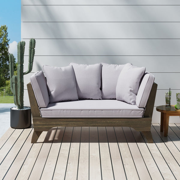Outdoor Acacia Wood Expandable Daybed With Cushions - front view