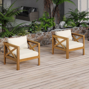 Patio Conversation Set with Foldable Acacia Wood Side Table and Cushions - close-up