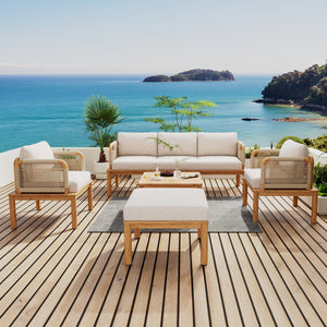 Outdoor 5-Piece Acacia Wood and Rope Patio Sofa Set - front view