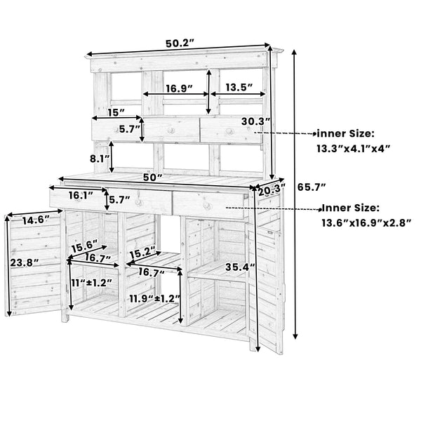TOPMAX 65.7'' Tall Garden Potting Bench Table with Hutch - close-up