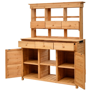 TOPMAX 65.7'' Tall Garden Potting Bench Table with Hutch - dimensions