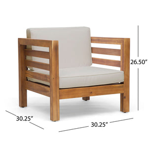 Outdoor Acacia Wood Patio Chair With Fabric Cushion - close-up