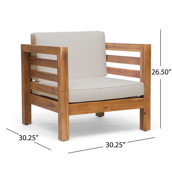 Outdoor Acacia Wood Patio Chair With Fabric Cushion - close-up