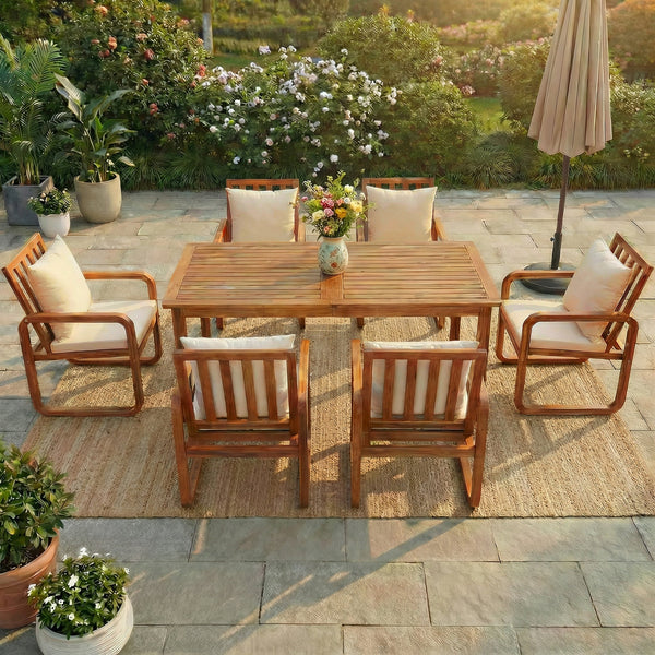 7 Pieces Patio Dining Set Outdoor Dining Table and Chairs - in use