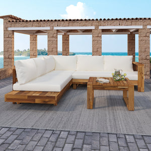 Outdoor 4pc Acacia Wood Sectional Patio Sofa Set - view 15