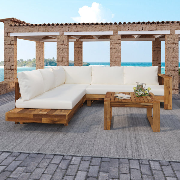 Outdoor 4pc Acacia Wood Sectional Patio Sofa Set - view 15
