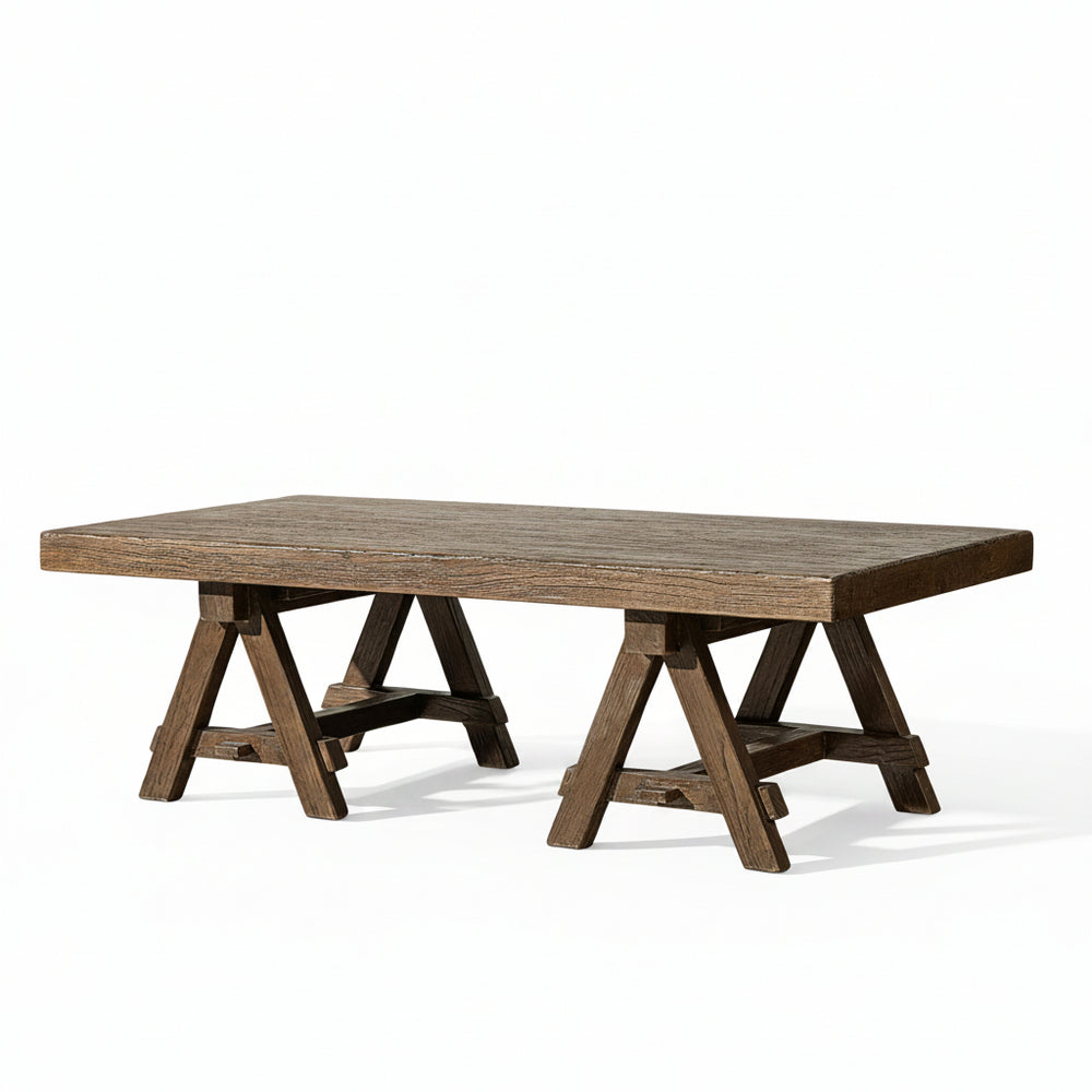 Hawthorne 48' Solid Reclaimed Elm Rectangular Trestle Coffee Table, Heritage Medium-Dark Brown