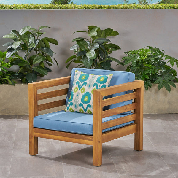 Outdoor Acacia Wood Patio Chair With Fabric Cushion - front view