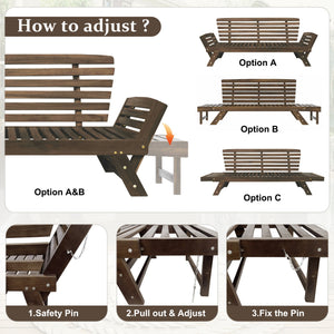 TOPMAX Outdoor Adjustable Patio Wooden Daybed Sofa Chaise Lounge - close-up
