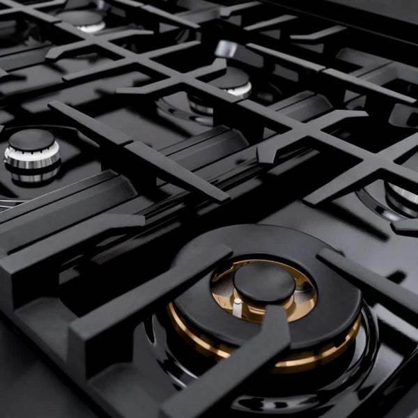 ZLINE 36' Select Dual Fuel Range Gas Cooktop Electric Convection Oven Black Stainless Steel HDRB-36 - front view