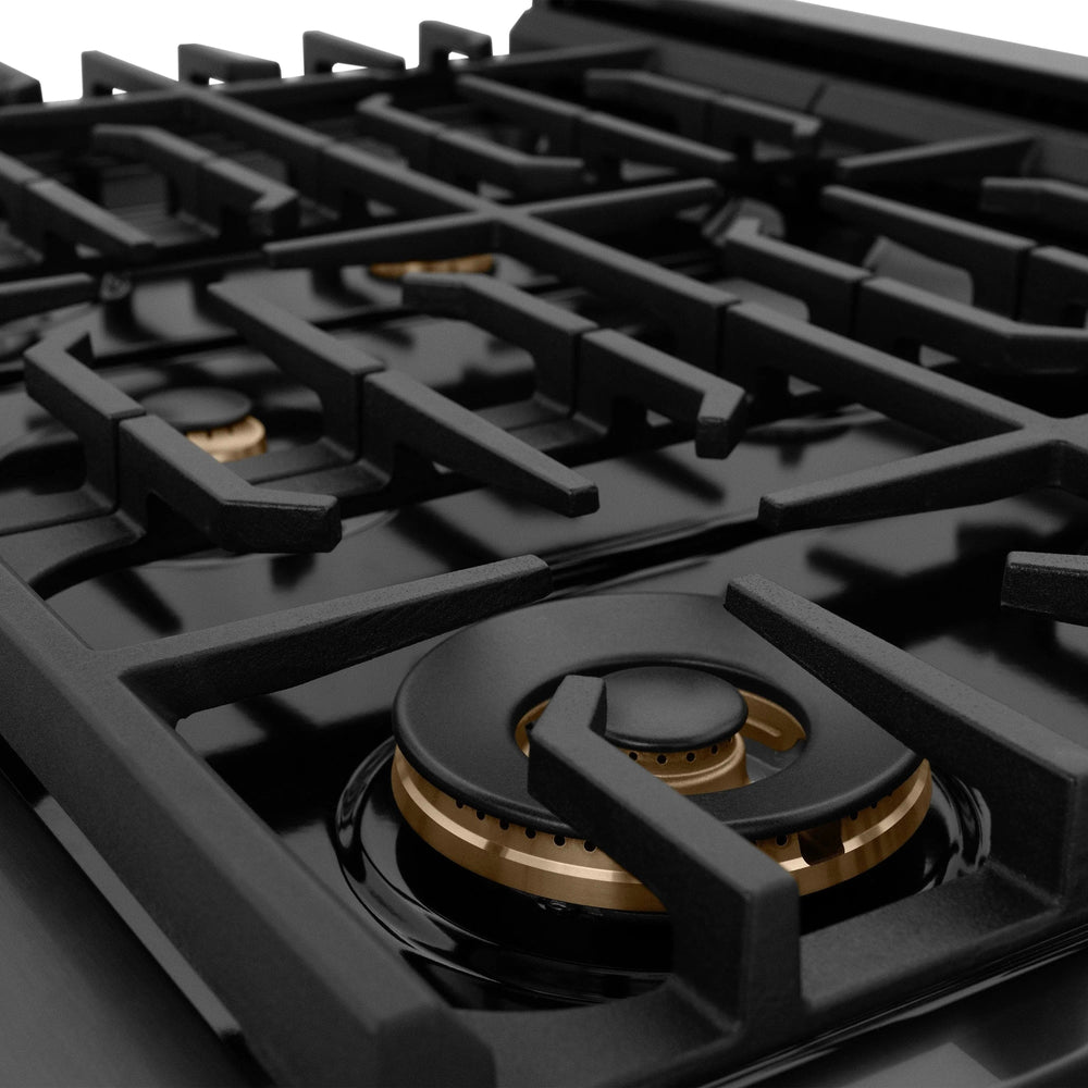 ZLINE 36'Paramount Dual Fuel Range Black Stainless Steel, Brass Burners SDRB-BR-36