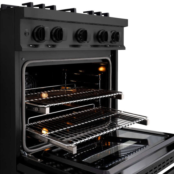 ZLINE 30' Select Dual Fuel Range Gas Cooktop Electric Convection Oven Black Stainless Steel Brass Burners HDRB-BR-30 - front view