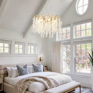 6-Light Chandelier Crystal Ceiling Lamp in Gold - front view