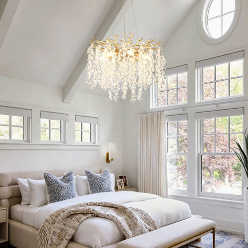 6-Light Chandelier Crystal Ceiling Lamp in Gold - front view