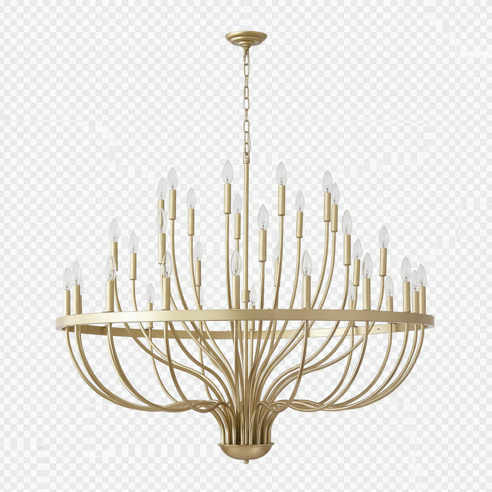 36-Light Gold Industrial Iron Candle Chandelier