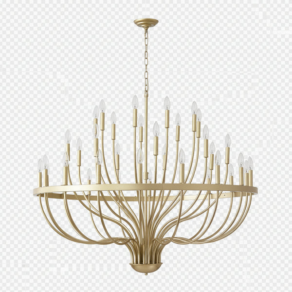 36-Light Gold Industrial Iron Candle Chandelier