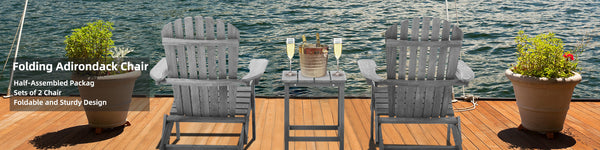Classic Gray Cedar Wood Lounge Patio Chair Set of 2 - product view