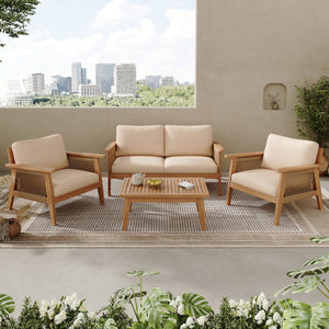 Outdoor 4pc Acacia Wood and Rope Sectional Patio Sofa Set - side view